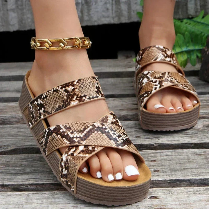 Pair of women's chunky platform orthopedic sandals, ideal for warm weather comfort