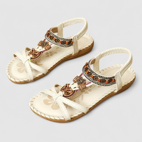 Comfortable women's open-toe sandals with orthopedic arch support. Cushioned for all-day summer casual walking & pain relief.