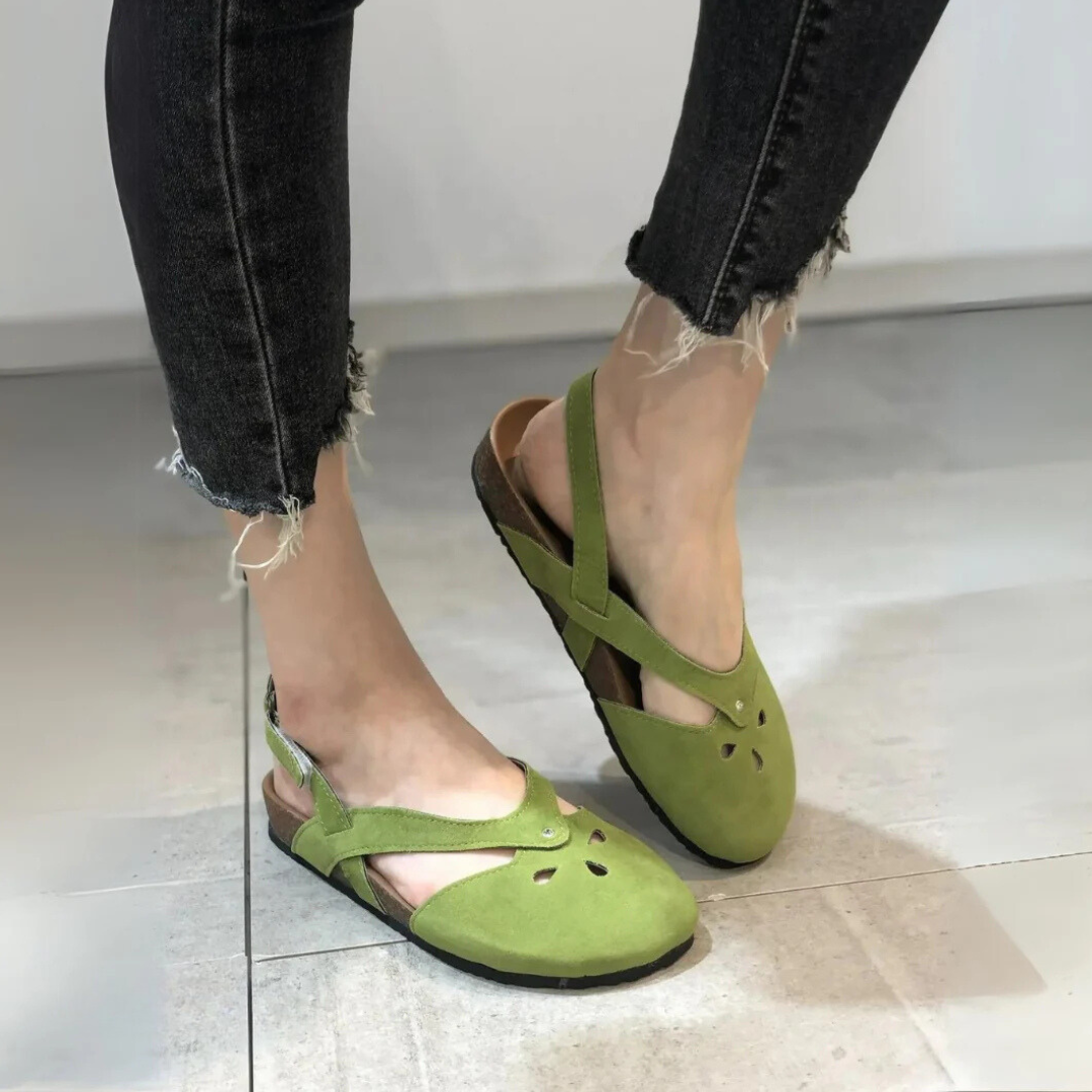Stylish women's cross-strap slingback sandals, ideal orthopedic summer footwear offering comfort.