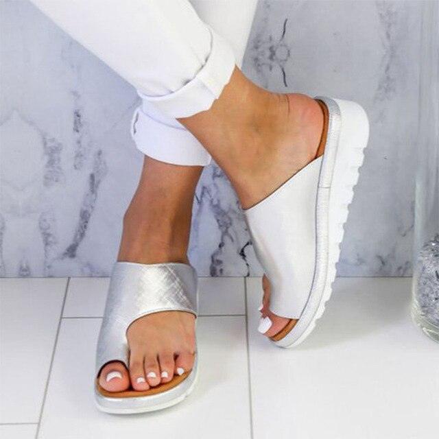 Women's orthopedic slip-on sandals with toe support for all-day comfort & foot pain relief.