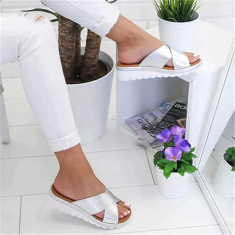 Orthopedic women's sandals, beige, ankle strap, essential arch support for comfortable wear