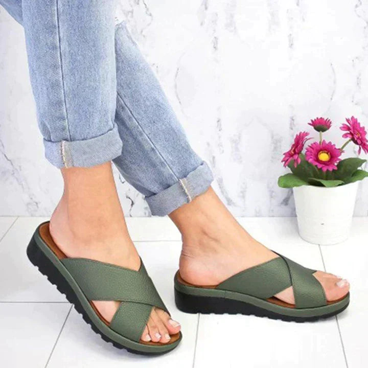 Pair of women's comfortable open-toe arch support sandals, ideal for everyday summer wear