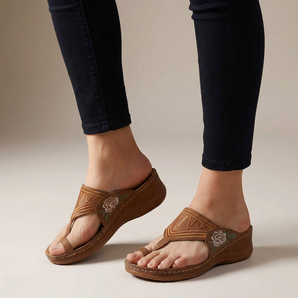 Women's orthopedic T-strap wedge comfort sandals, perfect for stylish everyday support.