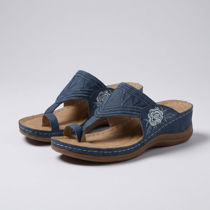 Women's supportive T-strap wedge sandals, designed for orthopedic comfort & stylish summer wear.