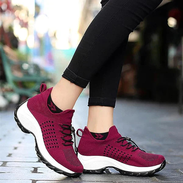 Comfortable women's walking shoes with orthotic arch support, ideal for plantar fasciitis relief.