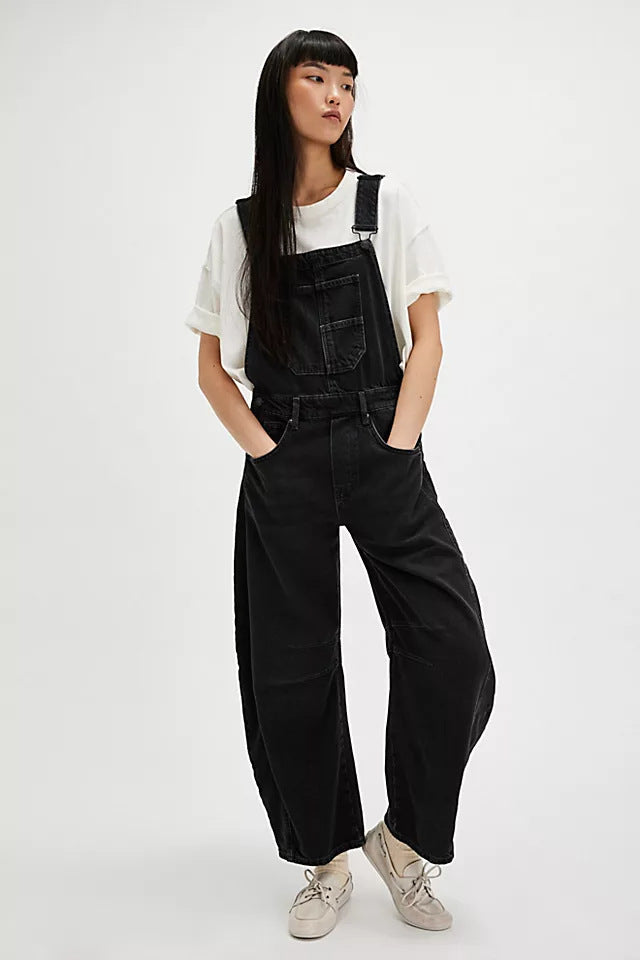 Women's comfortable oversized overalls. Casual style with practical utility pockets & adjustable shoulder straps.