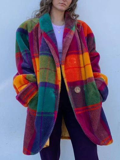Women's oversized plaid winter coat, warm fashion outerwear