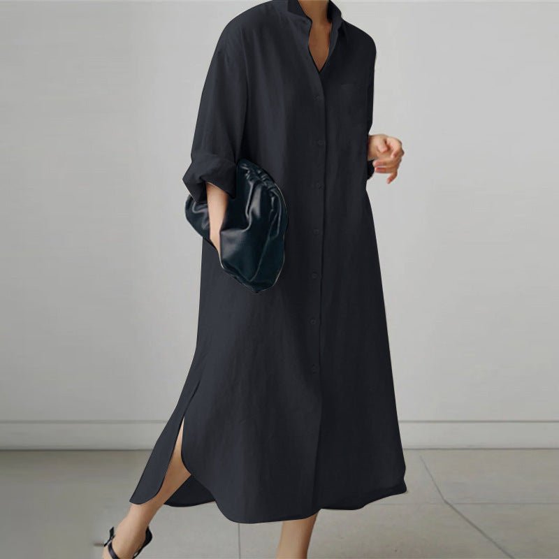 Elegant women's oversized shirt dress, versatile for day wear, beach cover-up, or casual outings. Breathable fabric.