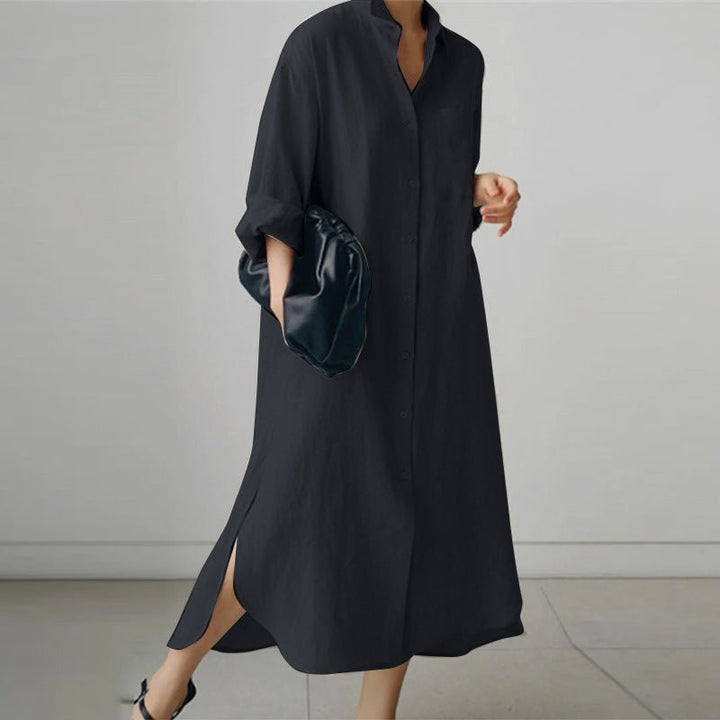 Elegant women's oversized shirt dress, versatile for day wear, beach cover-up, or casual outings. Breathable fabric.