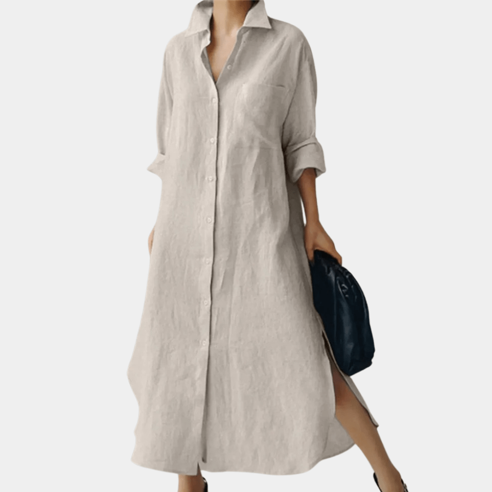 Effortless women's oversized summer shirt dress, breathable and comfortable for relaxed casual or beach style.
