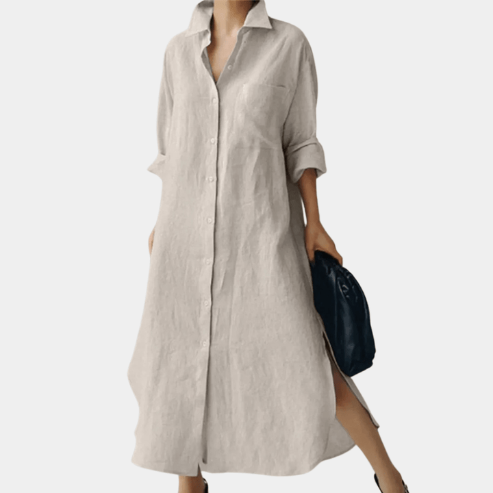 Effortless women's oversized summer shirt dress, breathable and comfortable for relaxed casual or beach style.