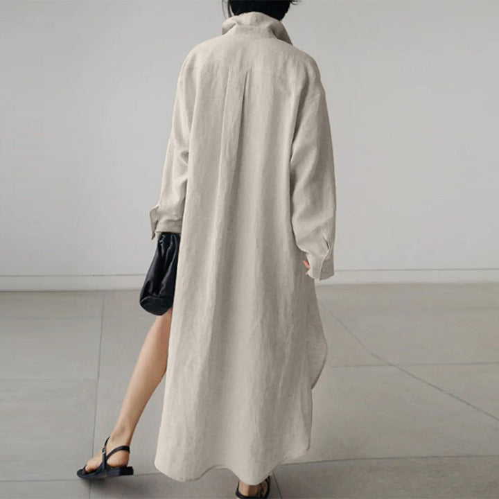 Relaxed fit women's oversized shirt dress, button down style. Perfect for casual, elegant, and versatile summer wear.