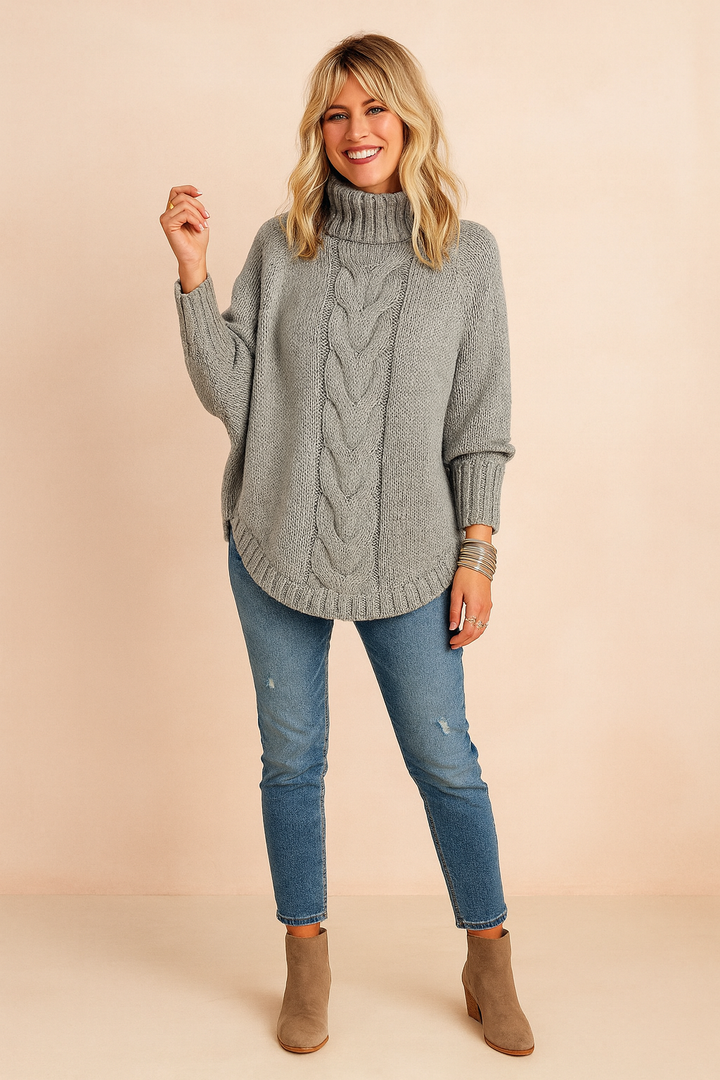 Cozy women's oversized pullover turtleneck sweater, ideal for warm winter casual style and comfort.