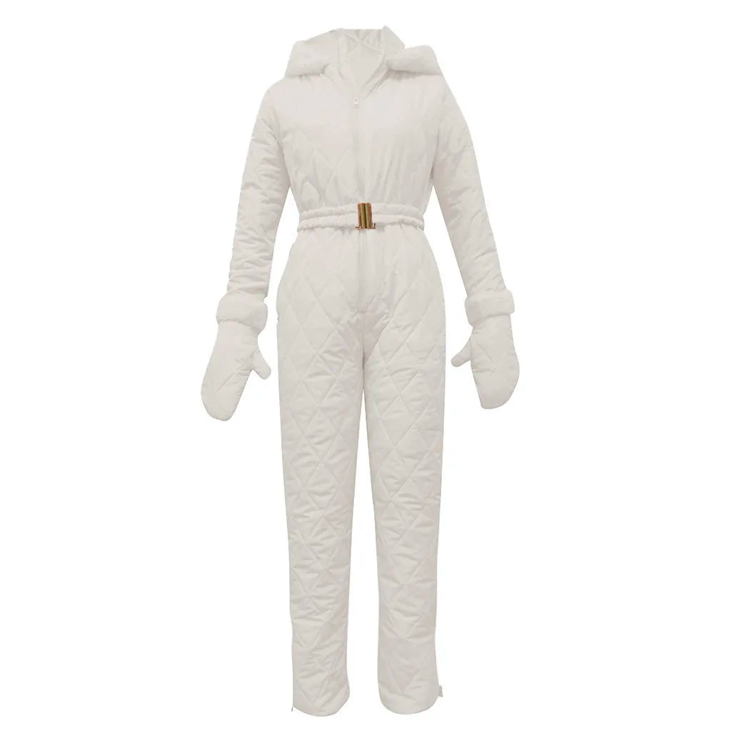 Complete women's padded winter suit, offering full body warmth & stylish protection for snow & cold.