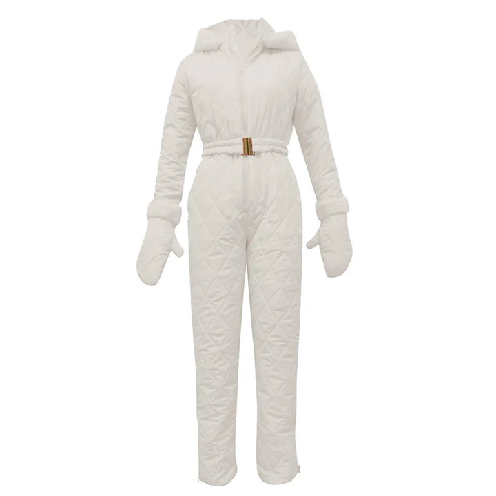 Complete women's padded winter suit, offering full body warmth & stylish protection for snow & cold.