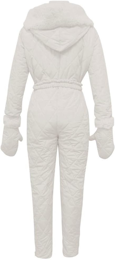 Elegant women's padded winter suit. Ultimate warmth, chic design for snow outfits & cold weather wear.