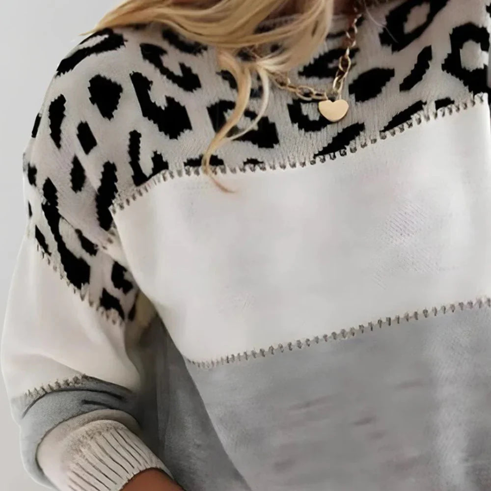 Trendy women's leopard print knit sweater for a comfortable casual look