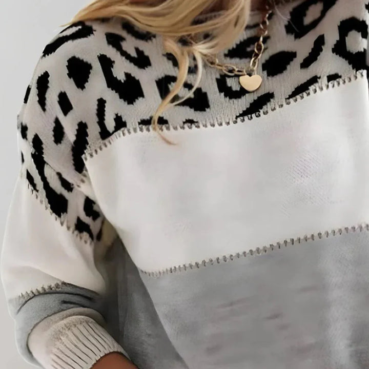 Trendy women's leopard print knit sweater for a comfortable casual look