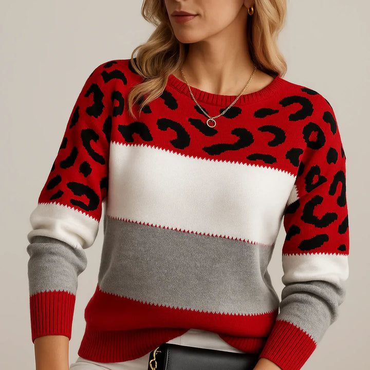 Fashionable women's leopard print casual top #2049 Pascaline, long sleeve knit
