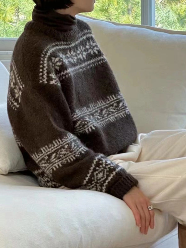 Vibrant patterned knit women's sweater, a versatile and comfortable ladies top