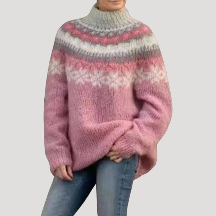 Stylish women's patterned knit pullover sweater, ideal for casual wear, long sleeve top