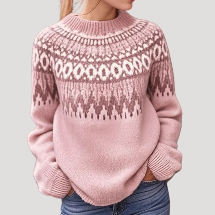 Crew neck women's patterned knit sweater, versatile and comfortable for daily outfits