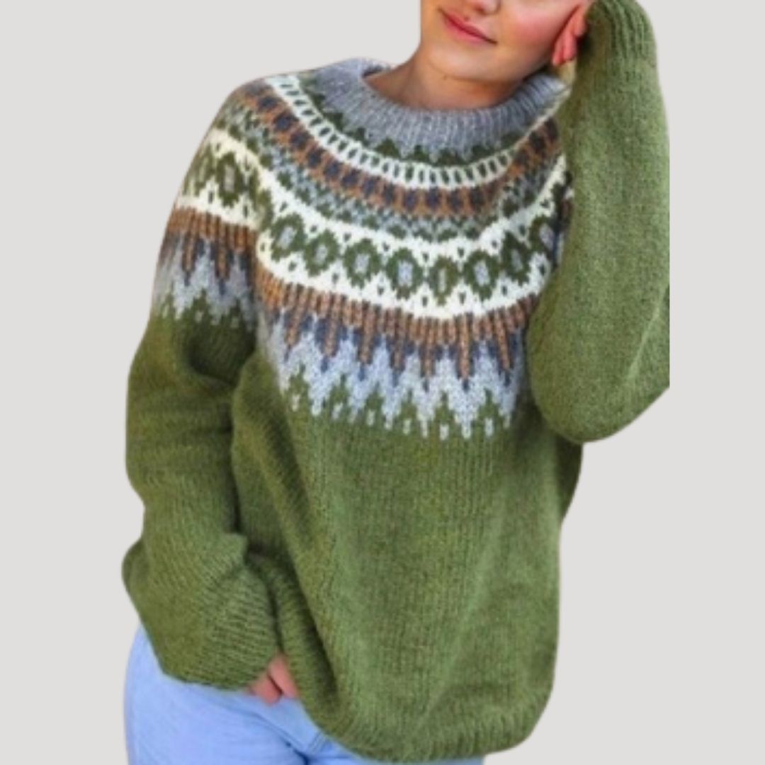 Fashionable women's patterned knit pullover top, suitable for spring, long sleeve apparel