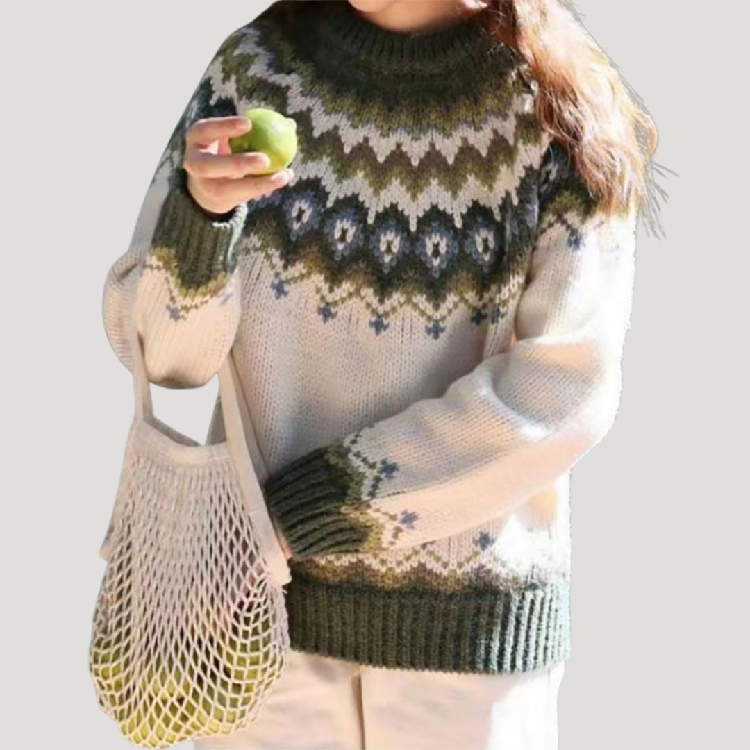 Soft women's knit pullover sweater with unique pattern, essential for casual spring fashion