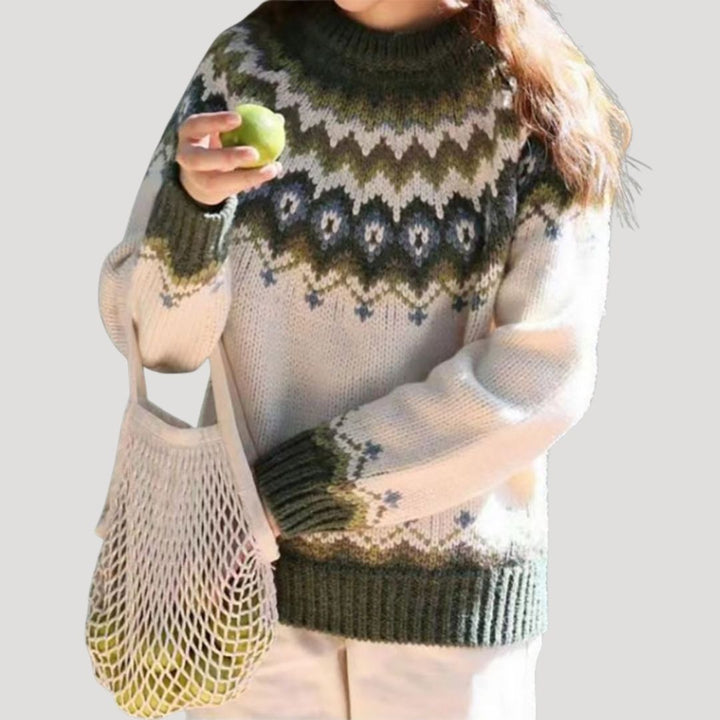 Soft women's knit pullover sweater with unique pattern, essential for casual spring fashion