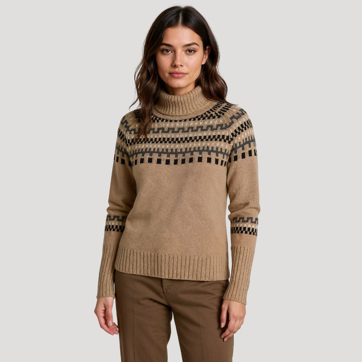 Women's patterned turtleneck knit sweater, ideal for spring casual or office wear, long sleeve