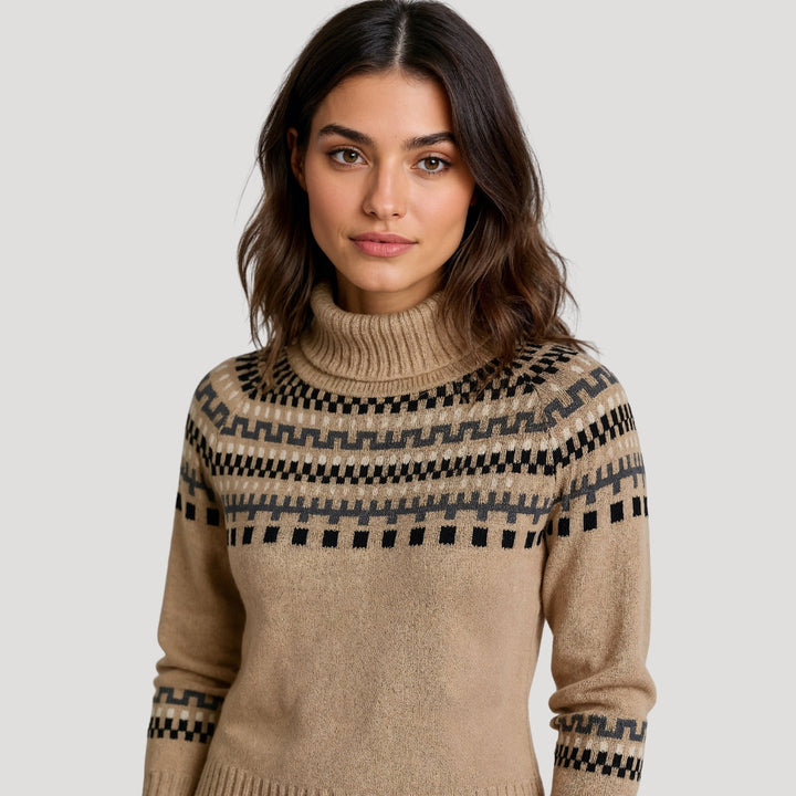 Casual women's patterned turtleneck sweater, perfect for spring fashion and versatile office wear