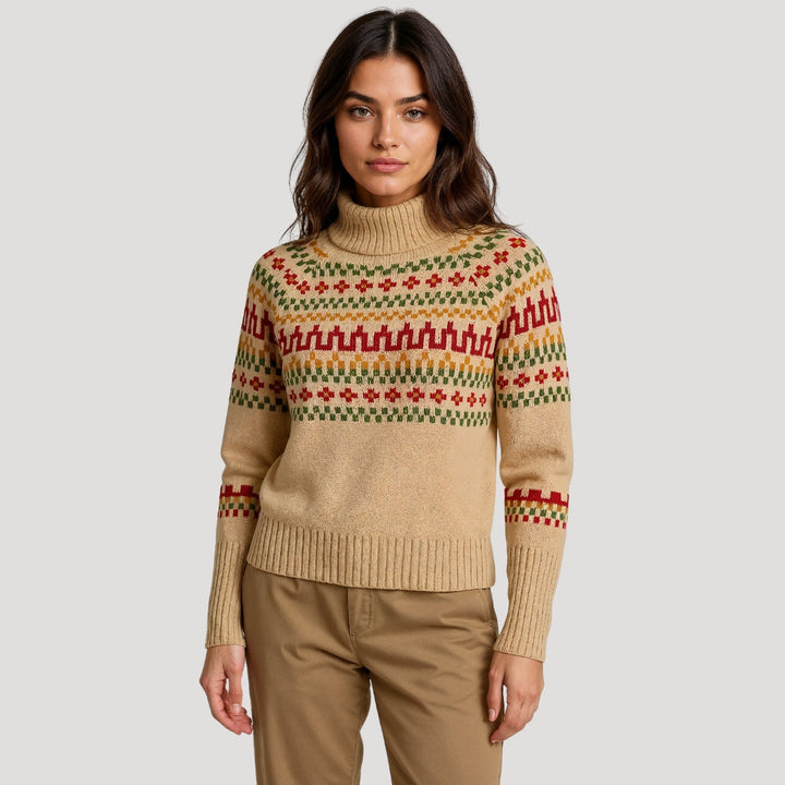 Modern women's spring turtleneck sweater, featuring an attractive pattern, suitable for various occasions