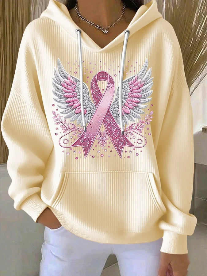 Stylish women's awareness ribbon hoodie pullover, perfect for showing support and staying cozy.