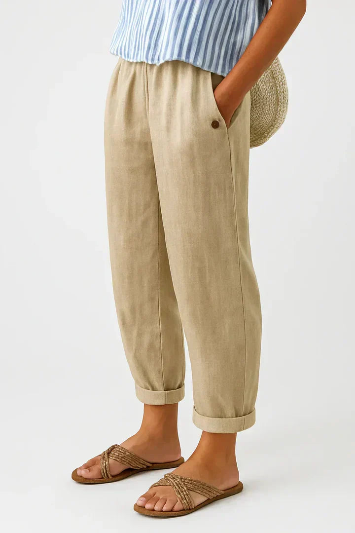 Women's plain straight-leg trousers. Perfect for everyday casual wear, a cotton blend.