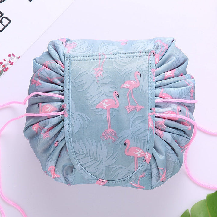 Stylish women's portable drawstring bag for makeup & beauty essentials.