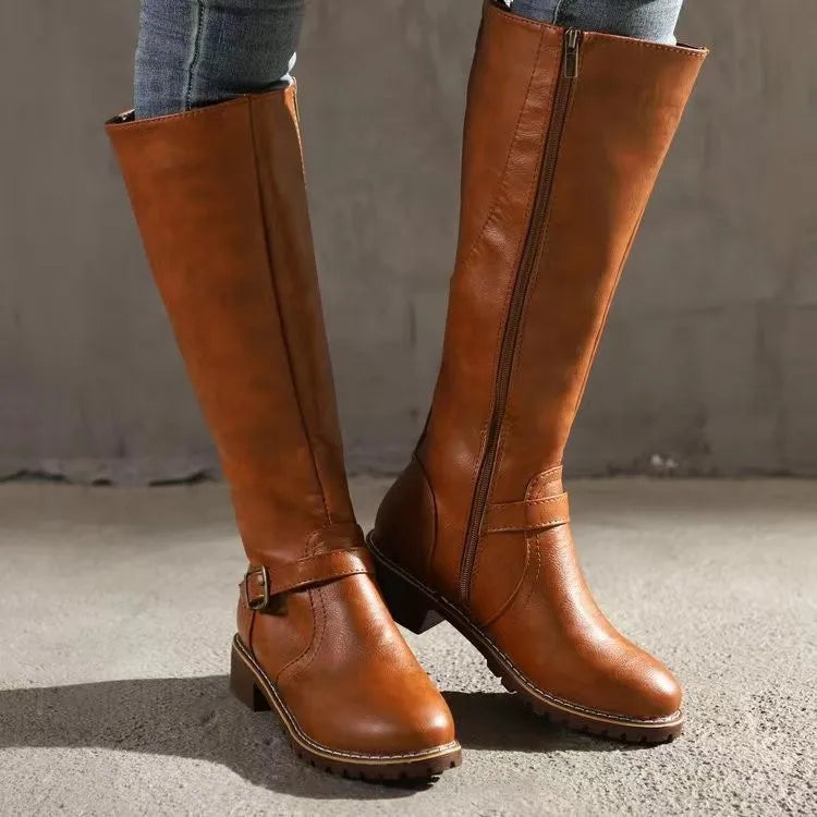 Close up of premium leather texture on women's orthopedic winter boots