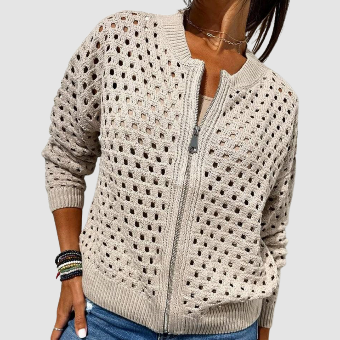 Women's premium zipper cardigan, a stylish and casual elegant layering piece for everyday fashion.