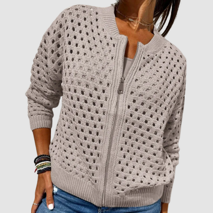 Premium women's zipper cardigan, a cozy and comfortable long sleeve top for relaxed fit fashion.