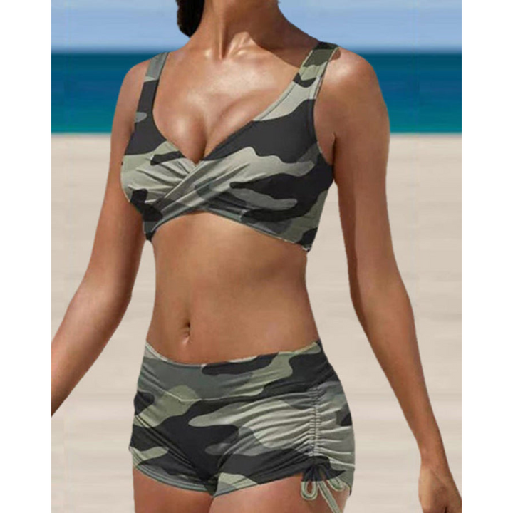 Women's printed two-piece swimsuit, adjustable straps, vibrant summer beachwear