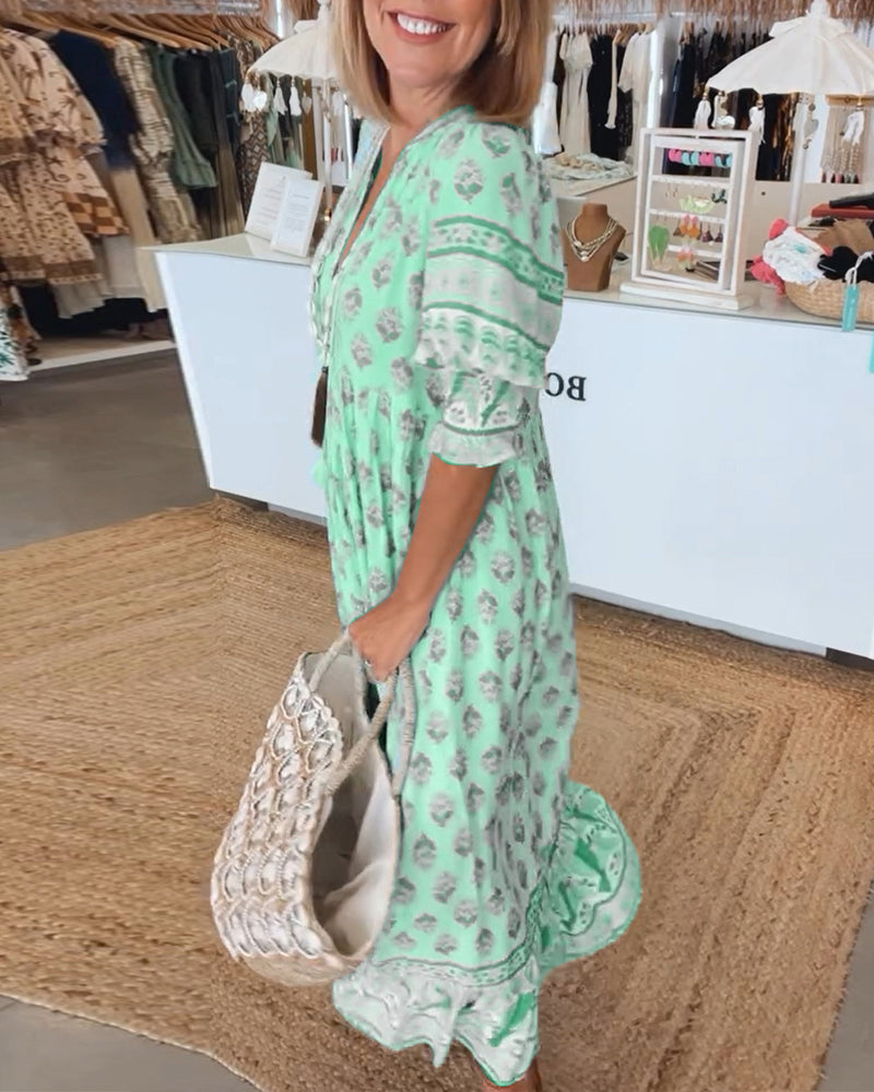 Sleeveless printed midi dress for women, V-neck style, perfect for everyday wear