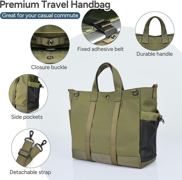 Versatile women's work tote with adjustable strap, fits up to 15-inch laptops.