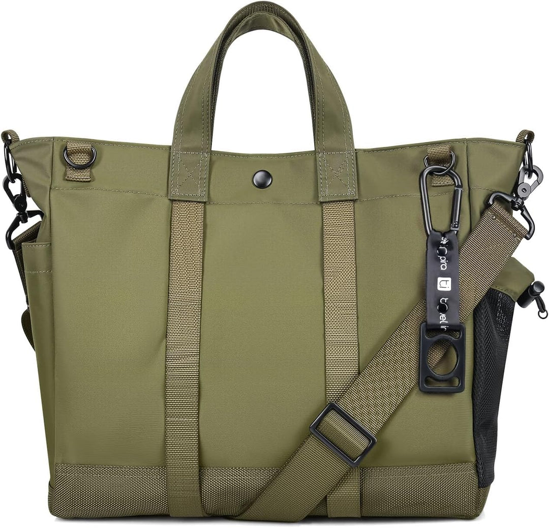 Durable multi-compartment women's laptop bag with adjustable strap.