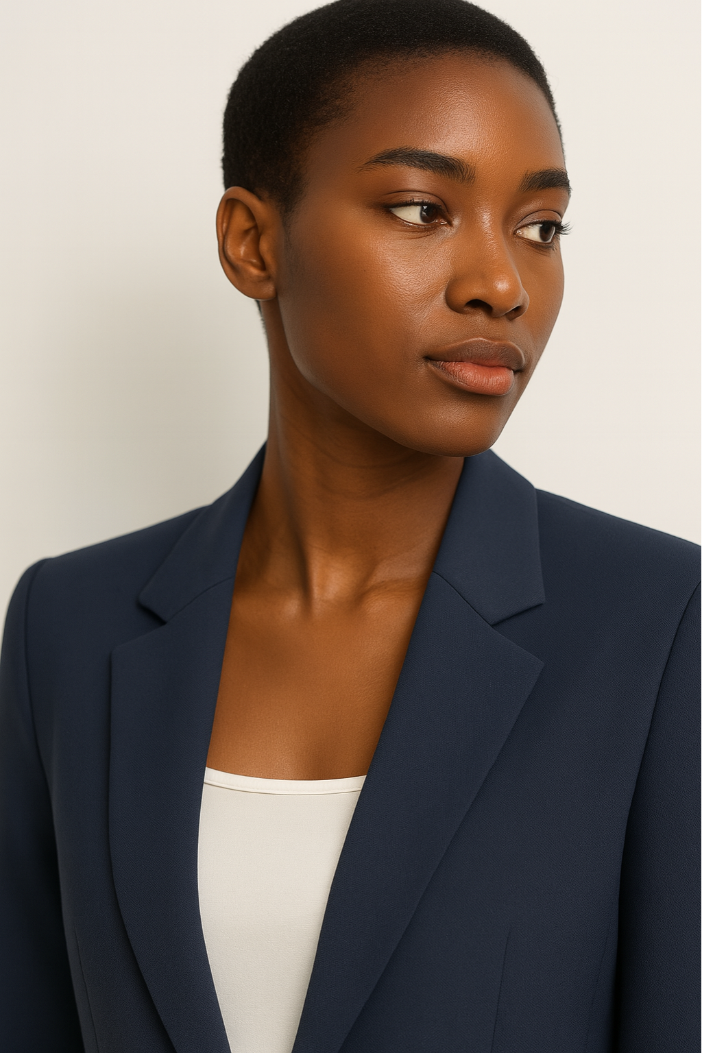 Beige tailored straight leg trouser suit set for women, perfect for a professional business casual look.