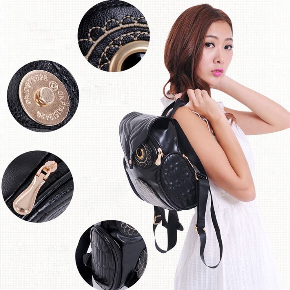 Stylish PU leather backpack for women featuring a unique owl print & practical multi-pocket design.