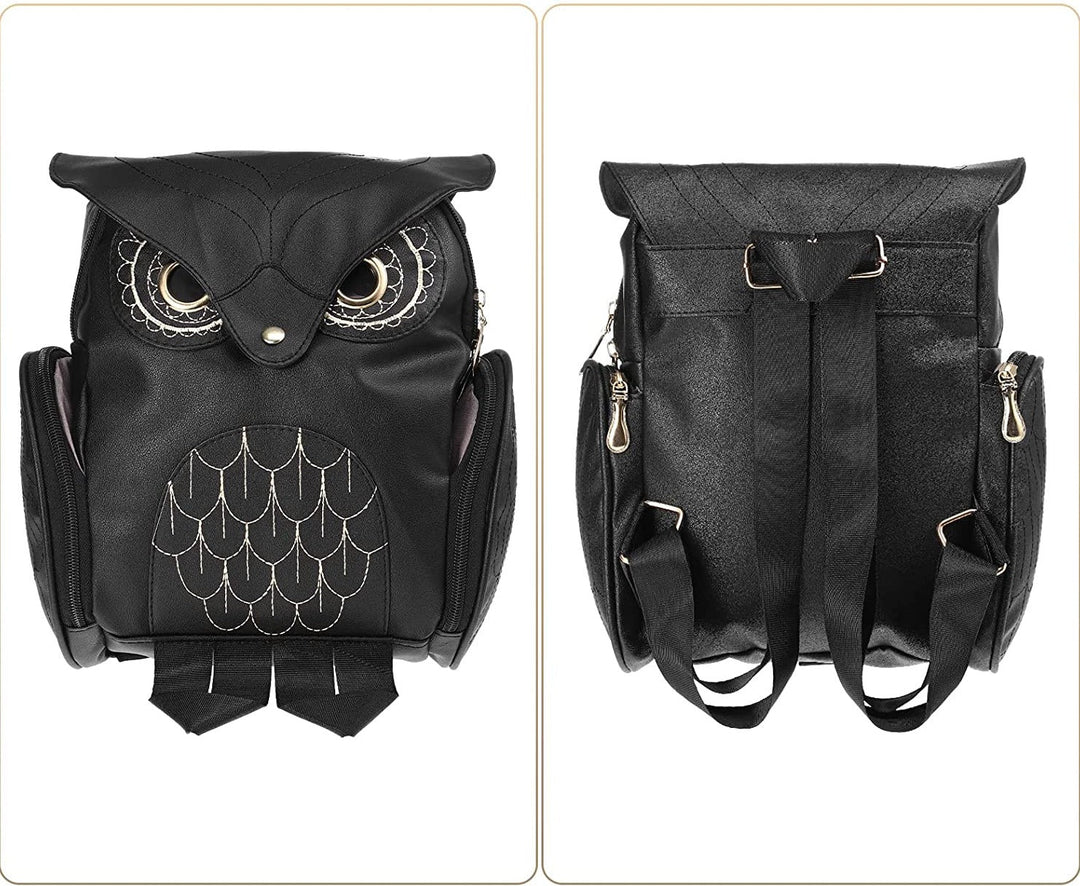 Versatile women's travel backpack with an owl print. Multi-pocket PU leather bag for school & adventures.