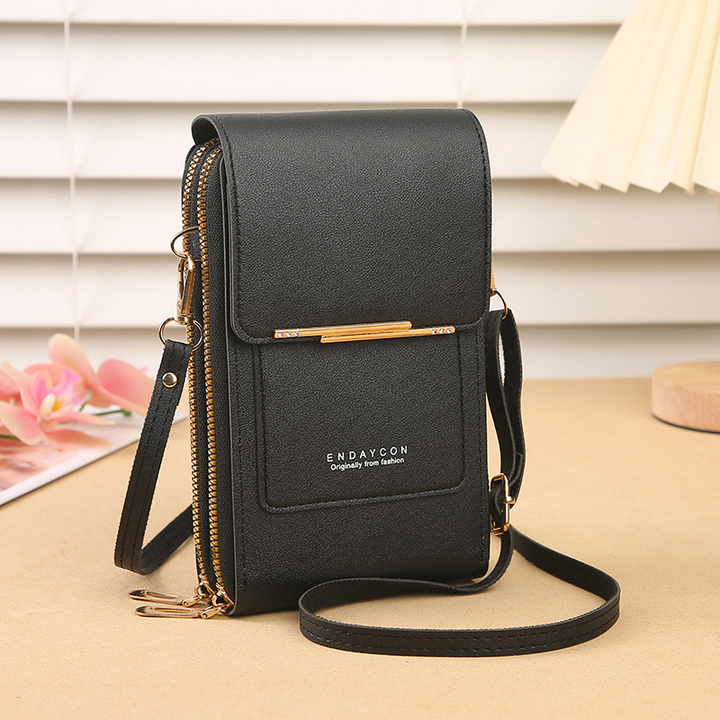 Hands-free women's touchscreen crossbody bag & phone wallet, made from durable PU leather for everyday convenience.