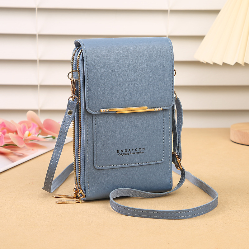 Women's touchscreen phone wallet crossbody, a compact PU leather bag for secure storage and easy phone access.
