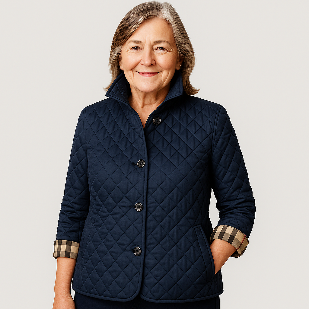 Lightweight women's quilted jacket in black with a stylish turned-down collar