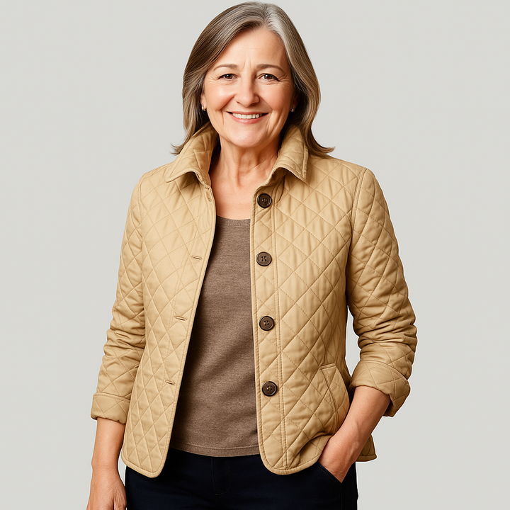 Full-length view of a women's quilted jacket, ideal as a winter coat alternative