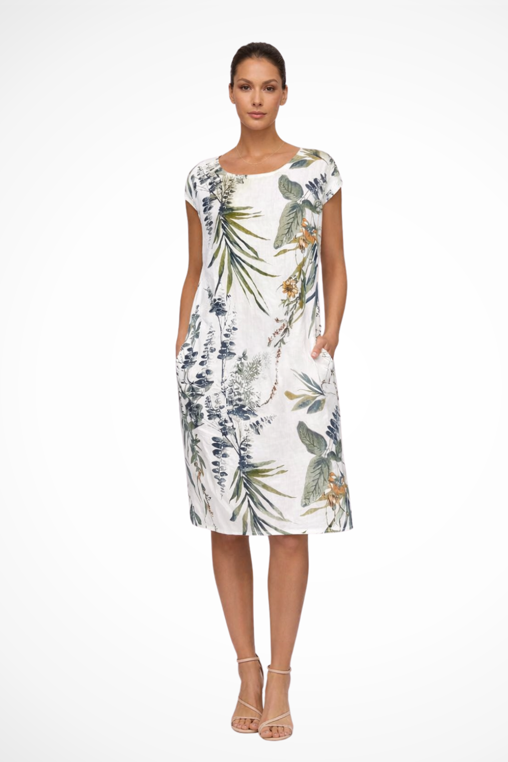 Women's relaxed fit botanical print summer dress. Effortless comfort for warm days.